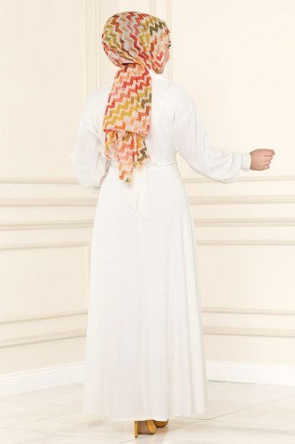 moda selvim Dress 5856BSK463 Ecru - Thumbnail