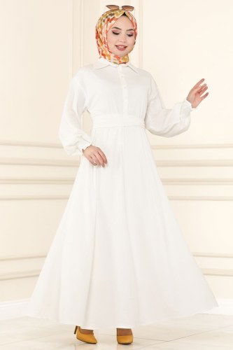 moda selvim 5856BSK463 لون بيج فاتح فستان - Thumbnail