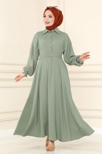 moda selvim 5856BSK463 تركوازي فستان - Thumbnail