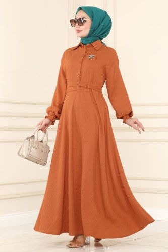 moda selvim Dress 5856BSK463 Orange - Thumbnail