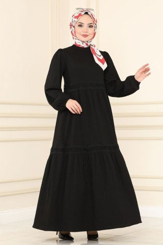 moda selvim Dress 5858BSK463 Black - Thumbnail