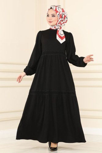 moda selvim Dress 5858BSK463 Black - Thumbnail