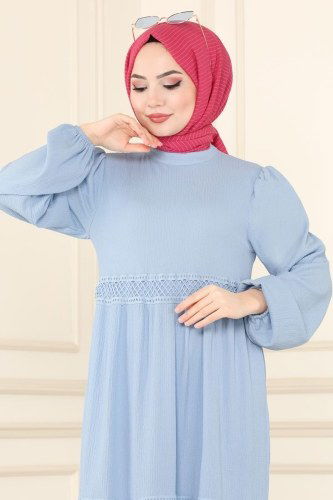 moda selvim Dress 5858BSK463 Blue - Thumbnail