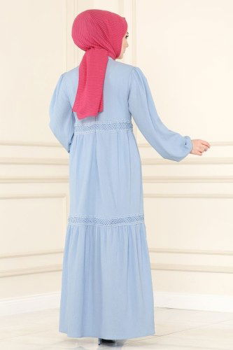 moda selvim 5858BSK463 سماوي فستان - Thumbnail
