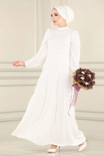 moda selvim Dress 5858BSK463 Ecru - Thumbnail