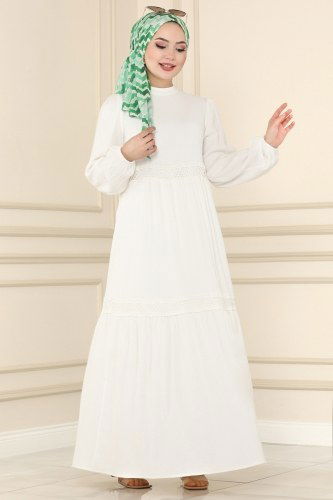 moda selvim Dress 5858BSK463 Ecru - Thumbnail