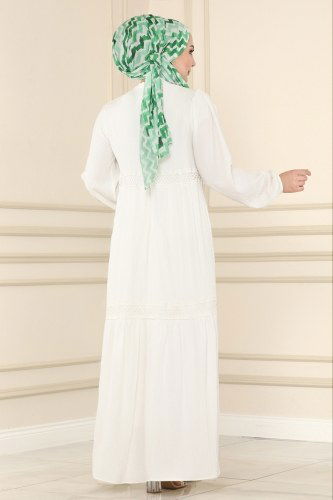 moda selvim 5858BSK463 لون بيج فاتح فستان - Thumbnail