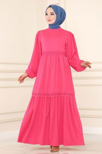 moda selvim 5858BSK463 فوشي فستان - Thumbnail