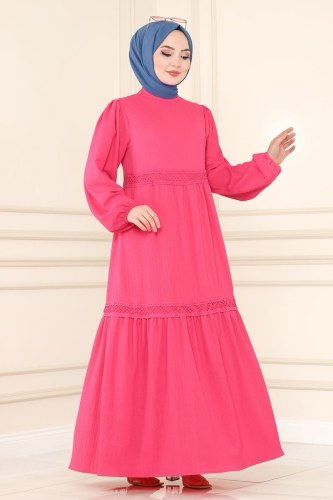 moda selvim 5858BSK463 فوشي فستان - Thumbnail