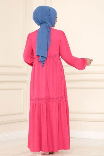 moda selvim 5858BSK463 فوشي فستان - Thumbnail