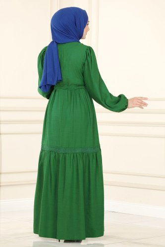 moda selvim 5864BSK463 اللون الأخضر فستان - Thumbnail