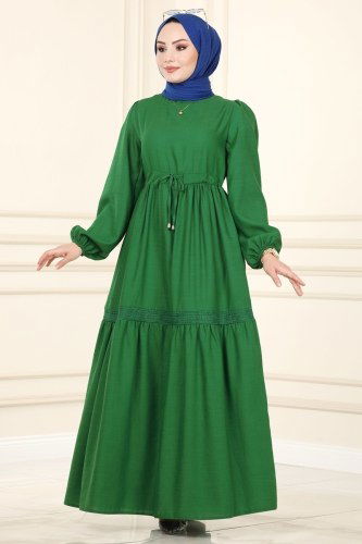 moda selvim 5864BSK463 اللون الأخضر فستان - Thumbnail