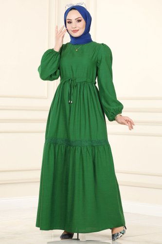 moda selvim 5864BSK463 اللون الأخضر فستان - Thumbnail
