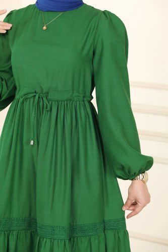 moda selvim 5864BSK463 اللون الأخضر فستان - Thumbnail