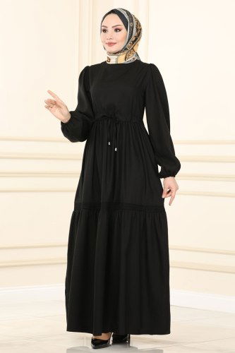 moda selvim Dress 5864BSK463 Black - Thumbnail
