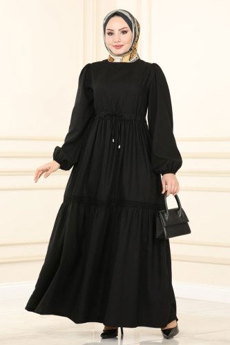 moda selvim Dress 5864BSK463 Black - Thumbnail