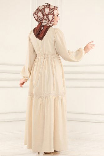 moda selvim Dress 5864BSK463 Creme - Thumbnail