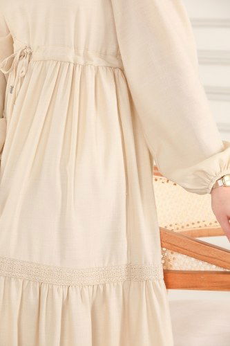 moda selvim Dress 5864BSK463 Creme - Thumbnail