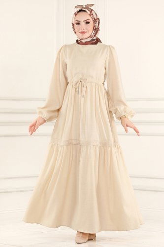 moda selvim Dress 5864BSK463 Creme - Thumbnail