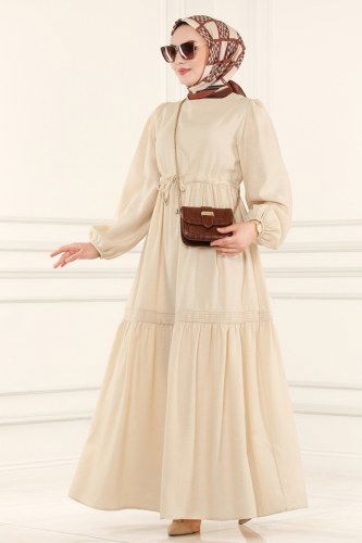 moda selvim Dress 5864BSK463 Creme - Thumbnail