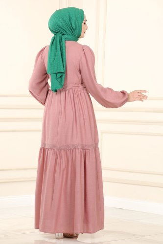 moda selvim 5864BSK463 الزهري فستان - Thumbnail