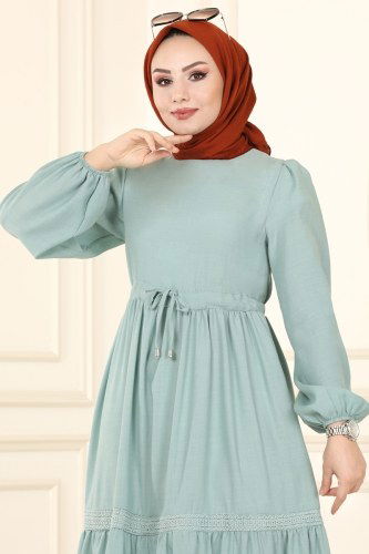 moda selvim 5864BSK463 تركوازي فستان - Thumbnail