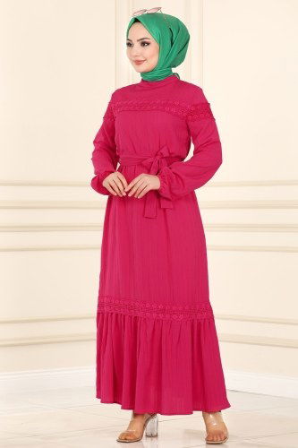moda selvim Dress 5877BSK463 Fuchsia - Thumbnail