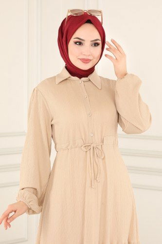moda selvim 5878BSK463 لون البيج فستان - Thumbnail