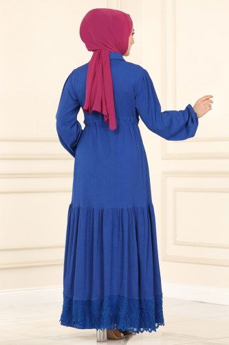 moda selvim 5878BSK463 ازرق فستان - Thumbnail