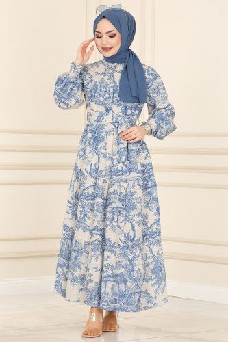 moda selvim Dress 5888BSK463 Blue - Thumbnail