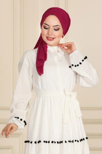 moda selvim 5907BSK463 لون بيج فاتح فستان - Thumbnail