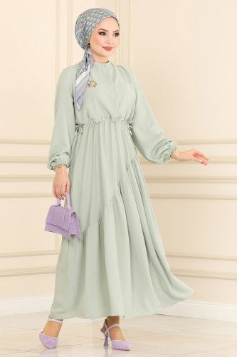 moda selvim 5911BSK463 تركوازي فستان - Thumbnail