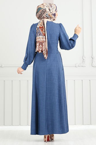 moda selvim Dress 5962BSK463 Blue - Thumbnail