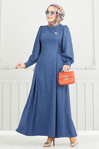 moda selvim Dress 5962BSK463 Blue - Thumbnail