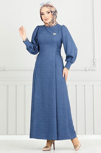 moda selvim Dress 5962BSK463 Blue - Thumbnail