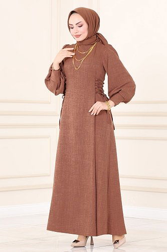 moda selvim Dress 5962BSK463 Brown - Thumbnail