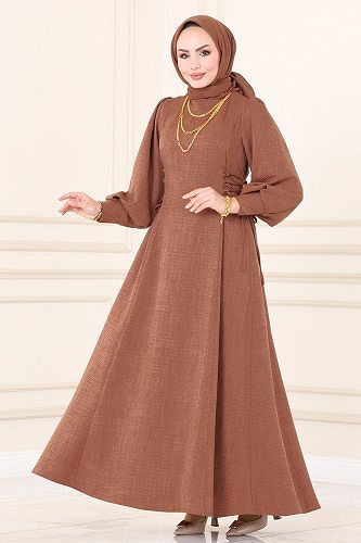 moda selvim Dress 5962BSK463 Brown - Thumbnail