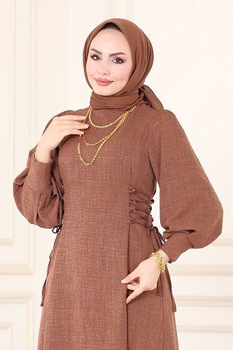moda selvim Dress 5962BSK463 Brown - Thumbnail