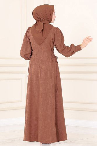 moda selvim Dress 5962BSK463 Brown - Thumbnail