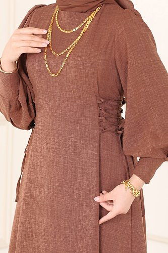 moda selvim الفستان بني 5962BSK463 - Thumbnail
