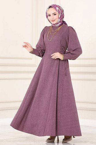 moda selvim Dress 5962BSK463 Dark Lilac - Thumbnail