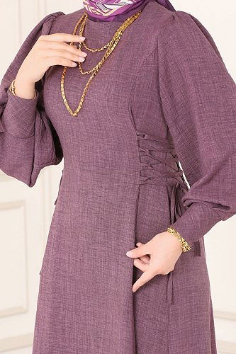 moda selvim Dress 5962BSK463 Dark Lilac - Thumbnail