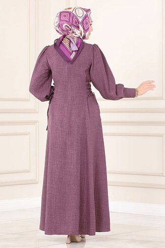 moda selvim Dress 5962BSK463 Dark Lilac - Thumbnail