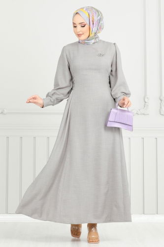 moda selvim الفستان رمادي 5962BSK463 - Thumbnail