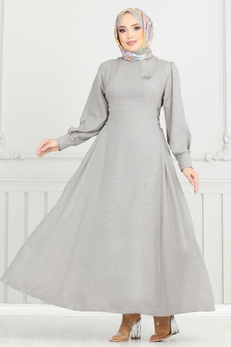 moda selvim الفستان رمادي 5962BSK463 - Thumbnail