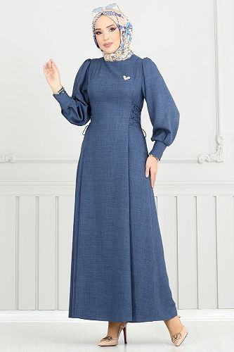 moda selvim Dress 5962BSK463 Indigo - Thumbnail