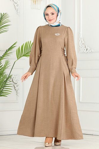 moda selvim Dress 5962BSK463 Latte - Thumbnail