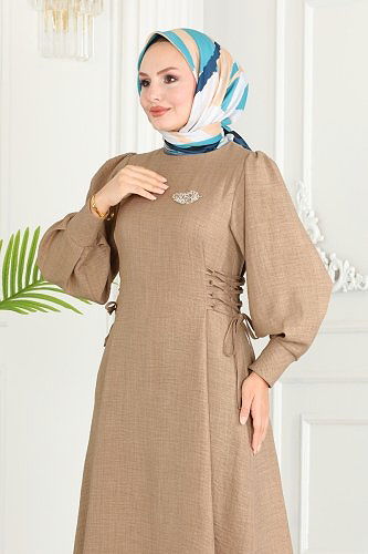 moda selvim Dress 5962BSK463 Latte - Thumbnail