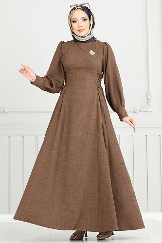 moda selvim الفستان بني فاتح 5962BSK463 - Thumbnail
