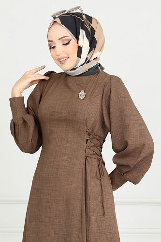moda selvim الفستان بني فاتح 5962BSK463 - Thumbnail